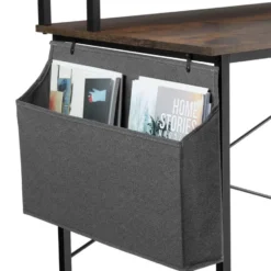 tectake Bureau met plank en organizer, Industrieel Hout Donker, Rustiek