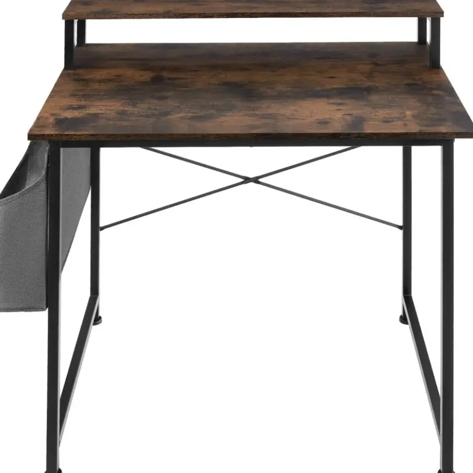 tectake Bureau met plank en organizer, Industrieel Hout Donker, Rustiek