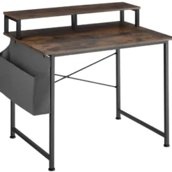 tectake Bureau met plank en organizer, Industrieel Hout Donker, Rustiek
