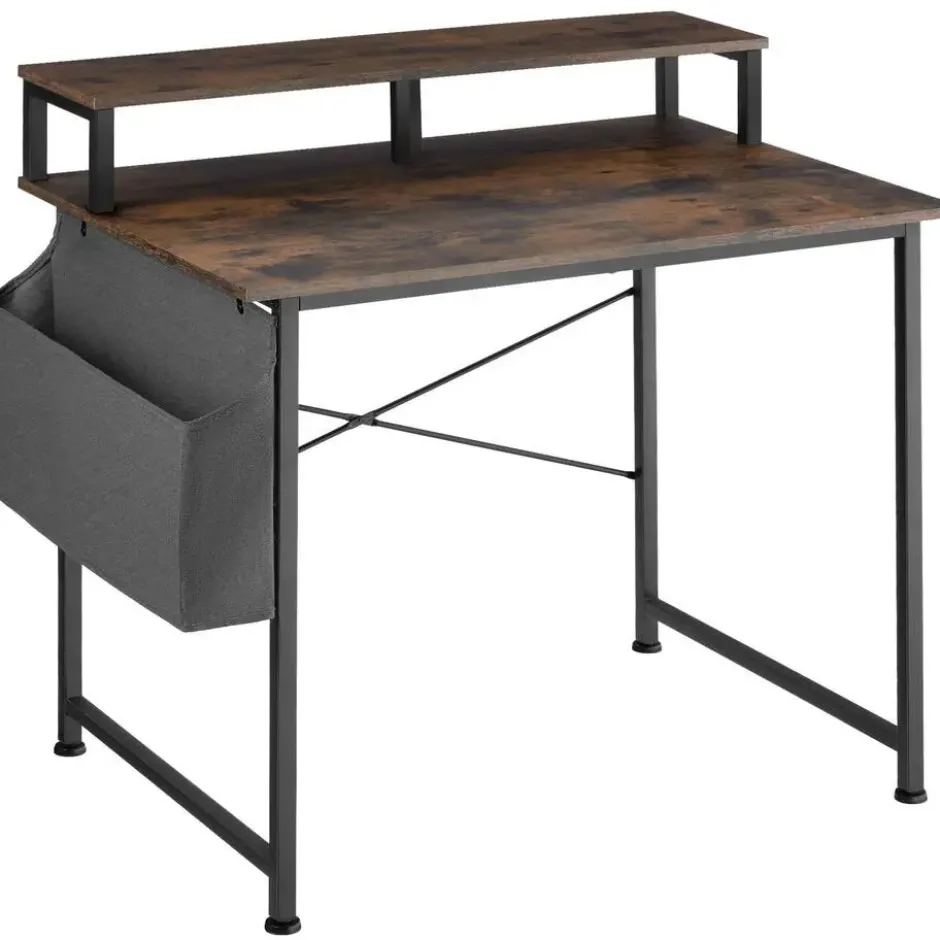 tectake Bureau met plank en organizer, Industrieel Hout Donker, Rustiek