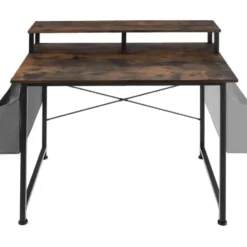 tectake Bureau met plank en organizer, Industrieel Hout Donker, Rustiek