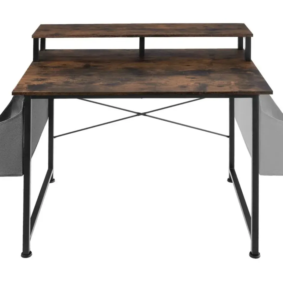 tectake Bureau met plank en organizer, Industrieel Hout Donker, Rustiek