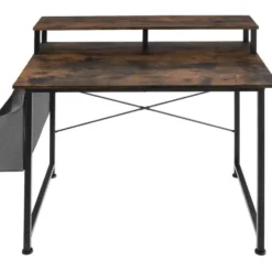 tectake Bureau met plank en organizer, Industrieel Hout Donker, Rustiek