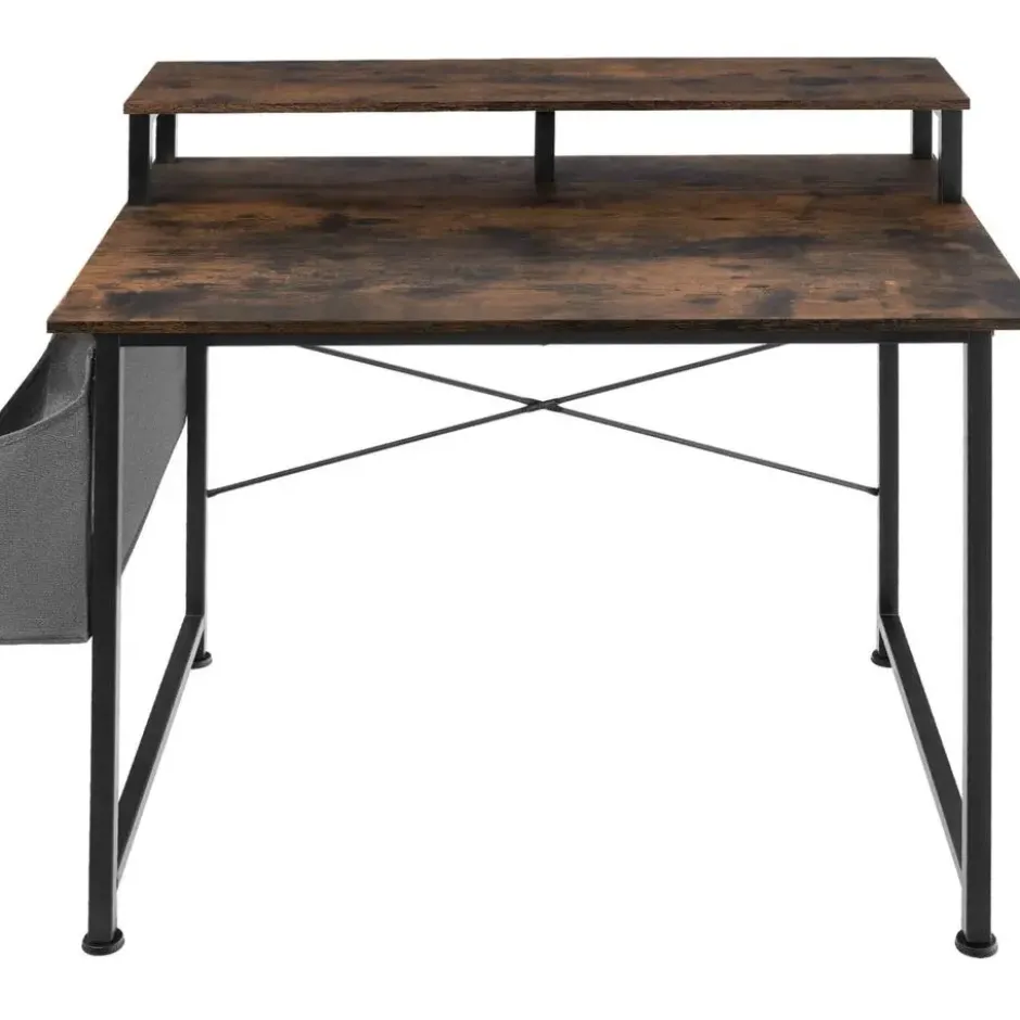tectake Bureau met plank en organizer, Industrieel Hout Donker, Rustiek