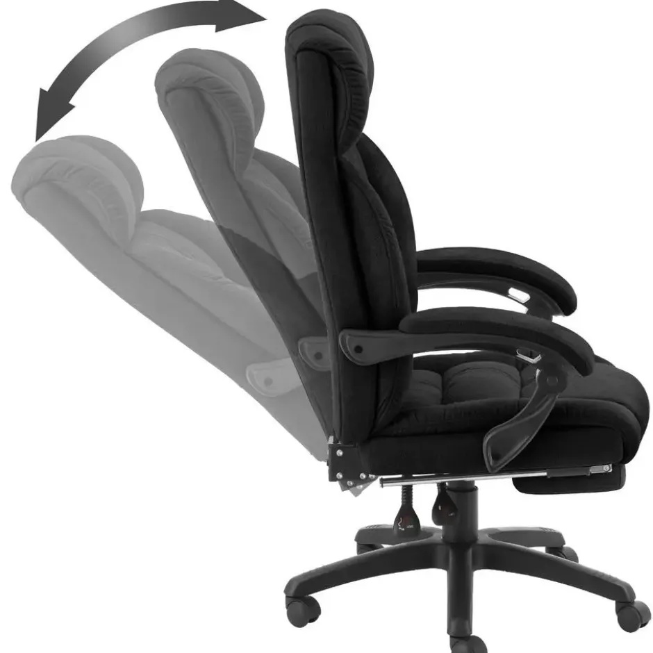 tectake Bureaustoel Jillien met voetsteun en veloursbekleding, Zwart