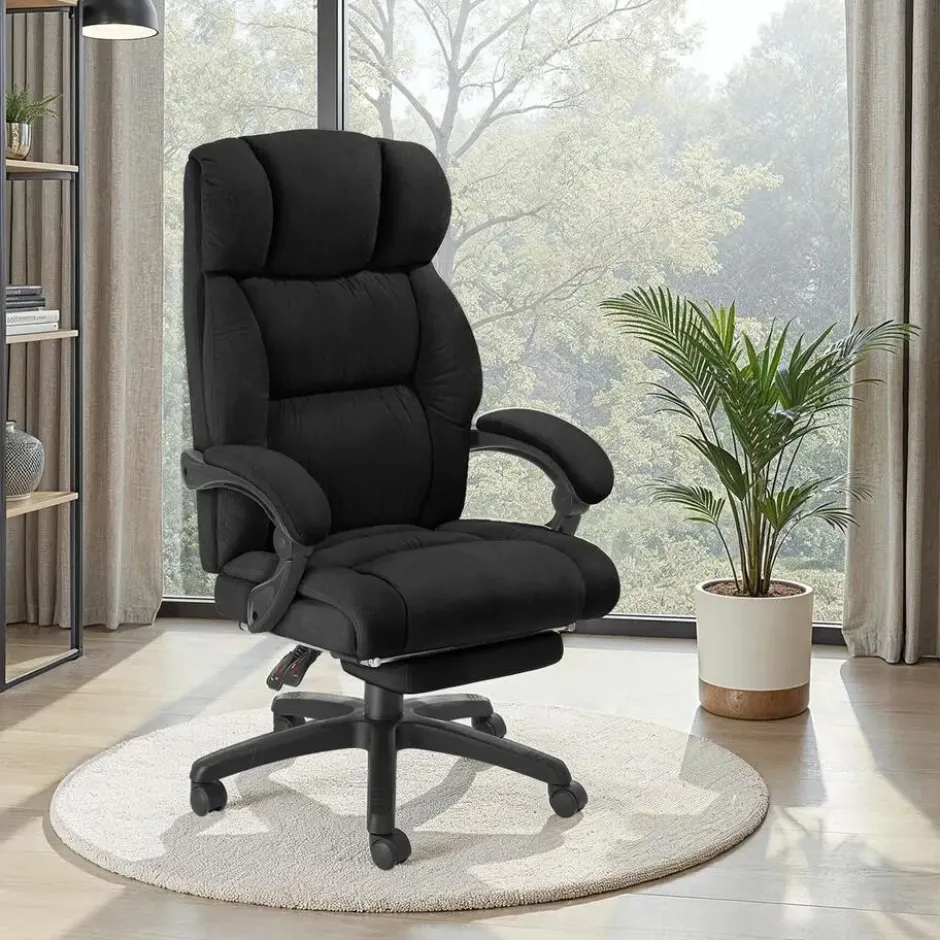 tectake Bureaustoel Jillien met voetsteun en veloursbekleding, Zwart