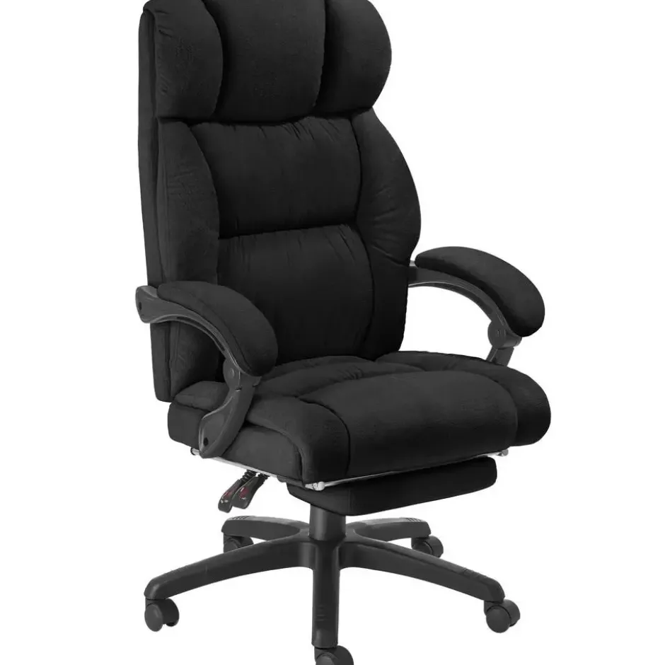 tectake Bureaustoel Jillien met voetsteun en veloursbekleding, Zwart