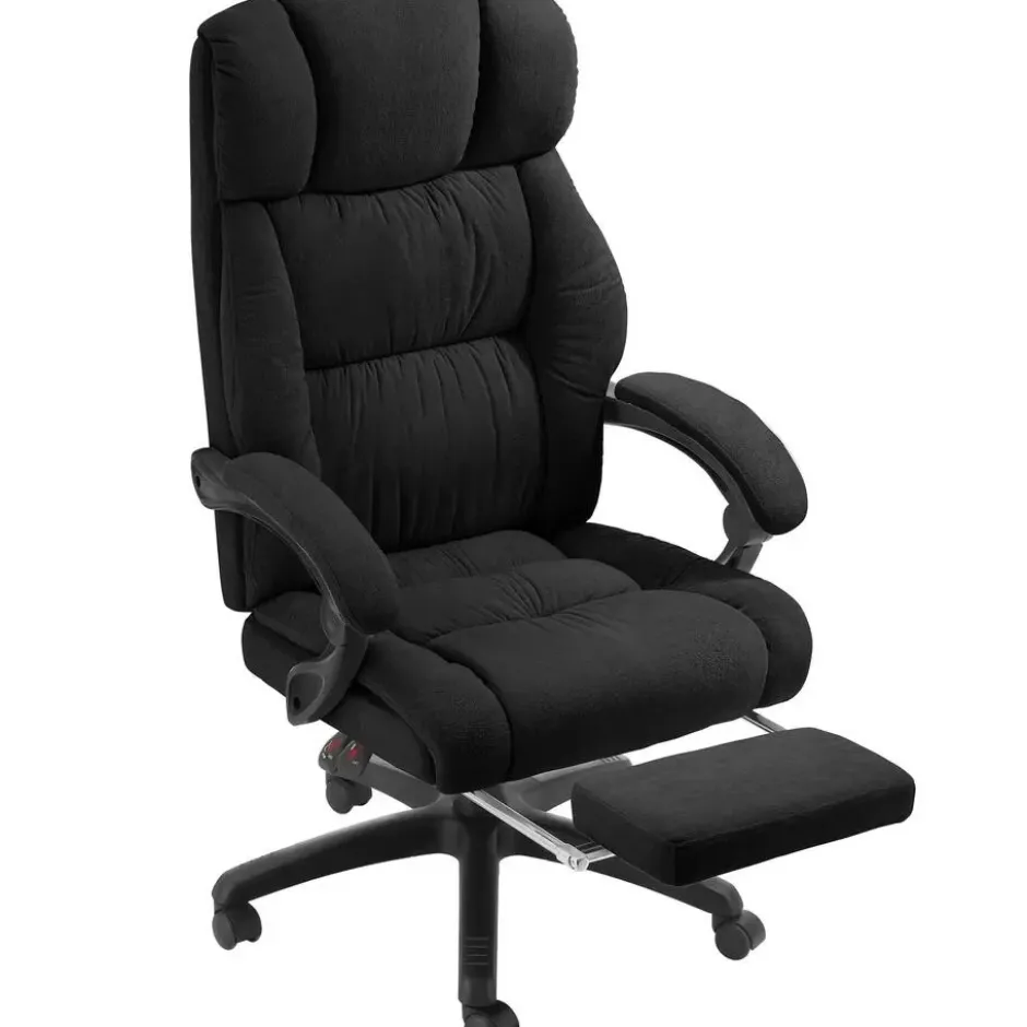 tectake Bureaustoel Jillien met voetsteun en veloursbekleding, Zwart