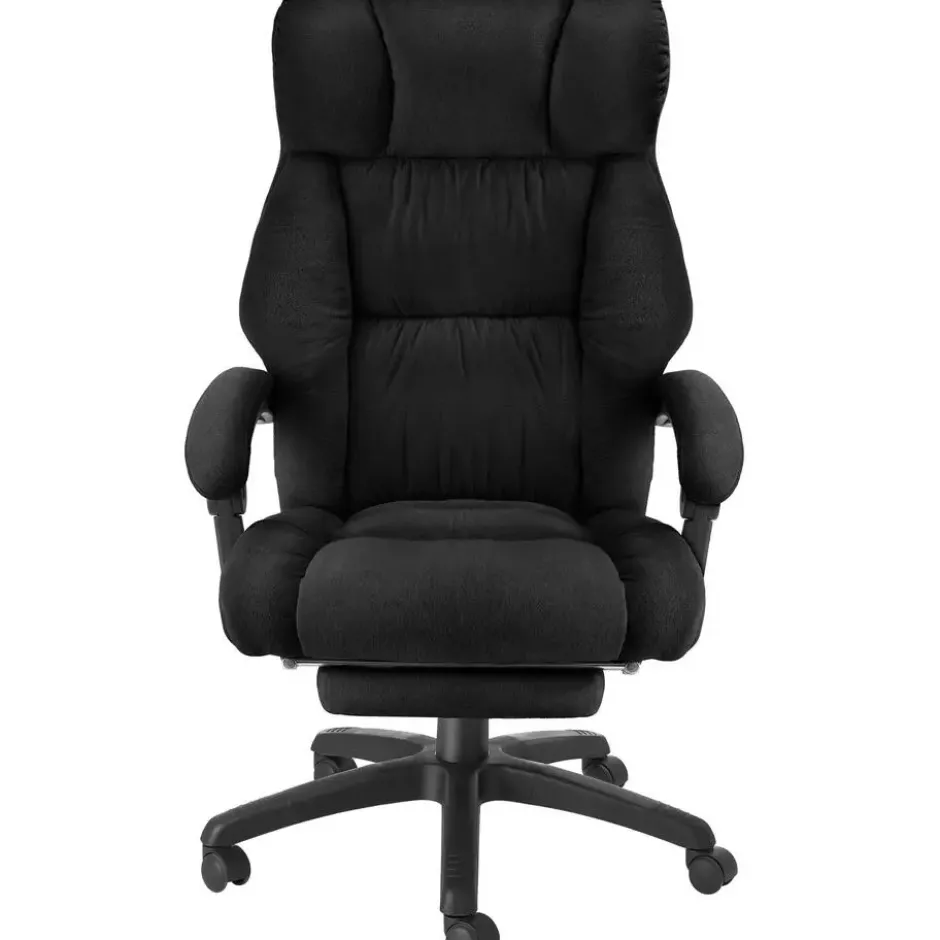 tectake Bureaustoel Jillien met voetsteun en veloursbekleding, Zwart