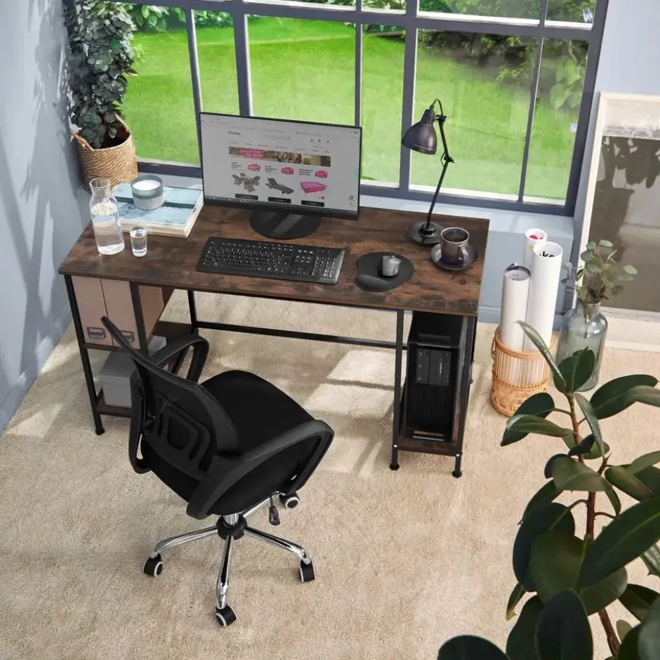 tectake Bureau Stoke 137x55x75cm, Industrieel Hout Donker, Rustiek