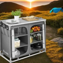 tectake - Campingkeuken 97x47,5x78cm, Grijs