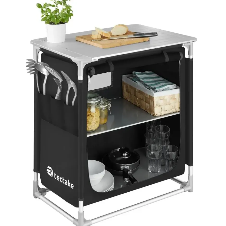tectake - Campingkeuken 76x53,5x107cm, Zwart