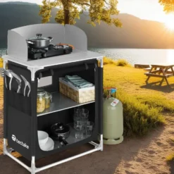 tectake - Campingkeuken 76x53,5x107cm, Zwart