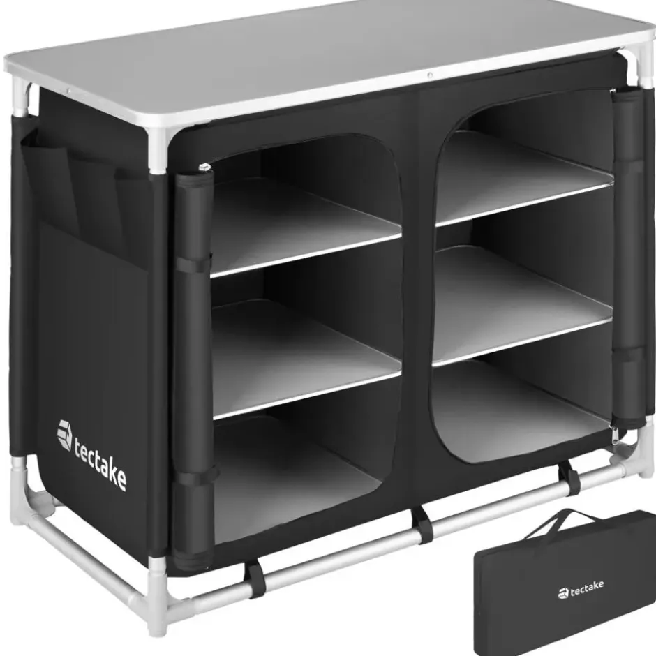 tectake - Campingkeuken 97x47,5x78cm, Zwart