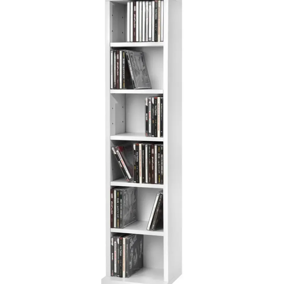 tectake CD mediakast met 6 vakken 90x21x20cm, Wit