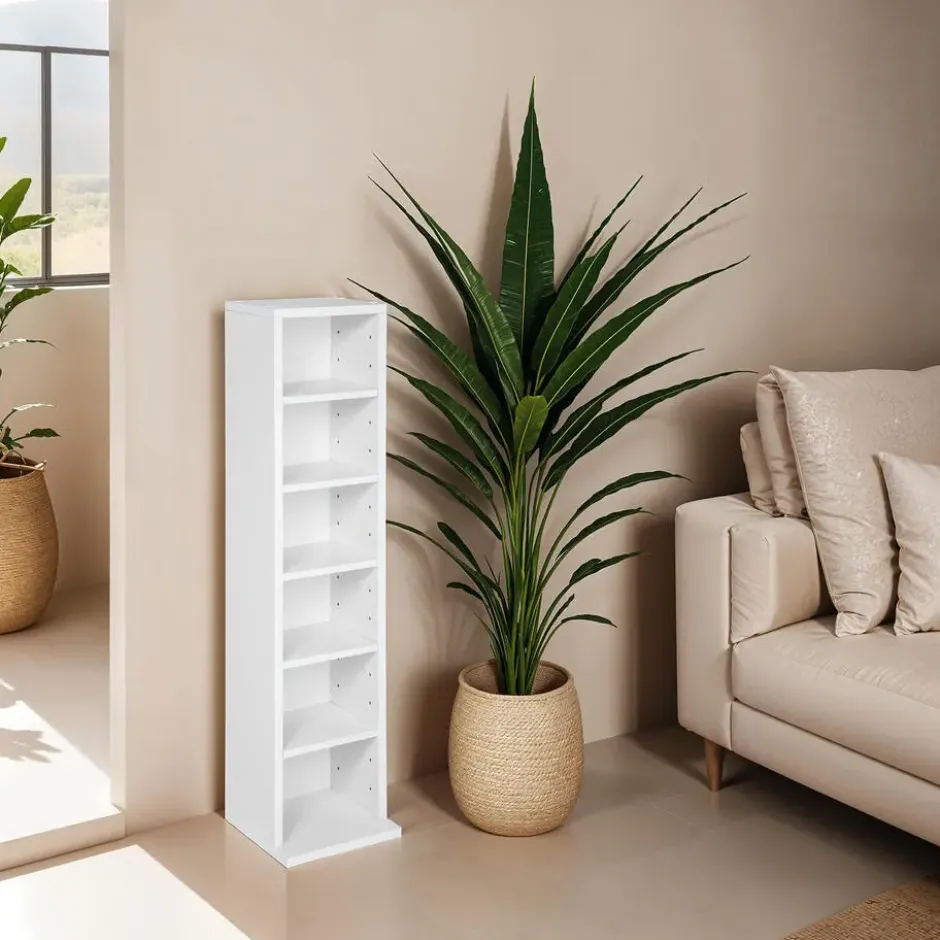 tectake CD mediakast met 6 vakken 90x21x20cm, Wit