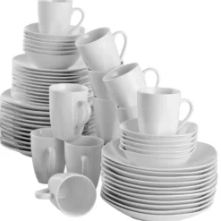 tectake Combi servies Salerno, porselein, voor 12 personen, 100-delig, Wit