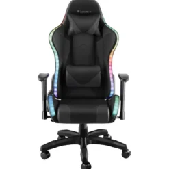 tectake Gaming stoel Tartaros, LED, massagefunctie, Zwart/Zwart