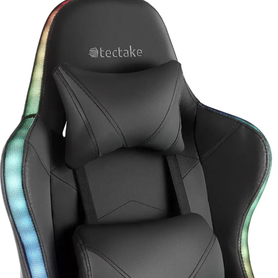 tectake Gaming stoel Tartaros, LED, massagefunctie, Zwart/Zwart