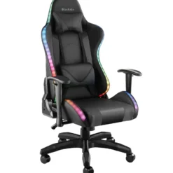 tectake Gaming stoel Tartaros, LED, massagefunctie, Zwart/Zwart