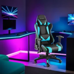 tectake Gaming stoel Tartaros, LED, massagefunctie, Zwart/Azuur