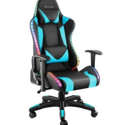 tectake Gaming stoel Tartaros, LED, massagefunctie, Zwart/Azuur