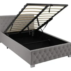 tectake Gestoffeerd bed met LED & opbergruimte, 120 x 200 cm, Donkergrijs
