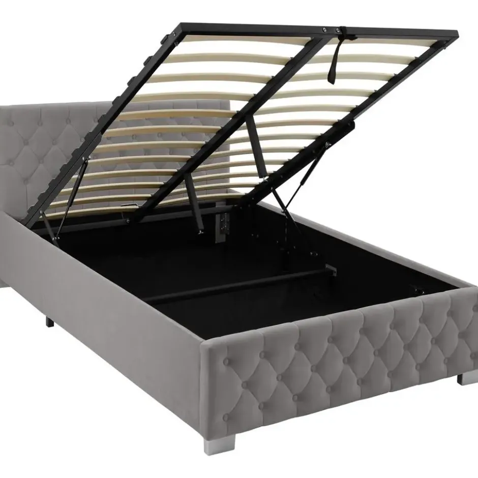 tectake Gestoffeerd bed met LED & opbergruimte, 120 x 200 cm, Donkergrijs