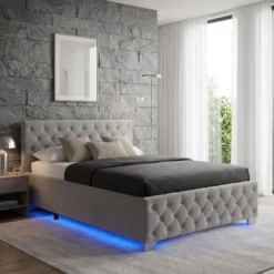 tectake Gestoffeerd bed met LED & opbergruimte, 120 x 200 cm, Donkergrijs