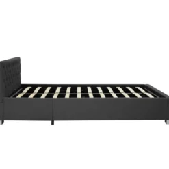 tectake Gestoffeerd bed met LED & opbergruimte, 120 x 200 cm, Fluweellook Zwart
