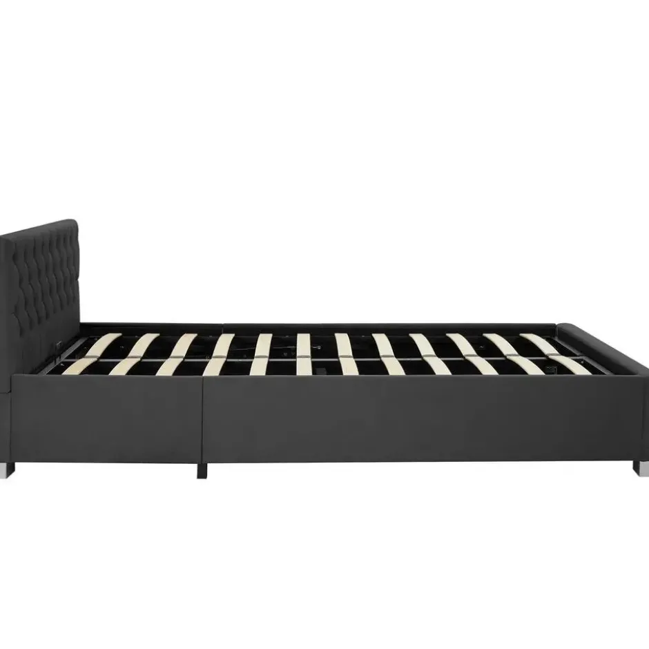 tectake Gestoffeerd bed met LED & opbergruimte, 120 x 200 cm, Fluweellook Zwart