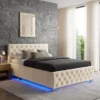 tectake Gestoffeerd bed met LED & opbergruimte, 120 x 200 cm, Fluweellook Zand