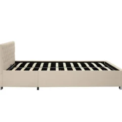 tectake Gestoffeerd bed met LED & opbergruimte, 120 x 200 cm, Fluweellook Zand