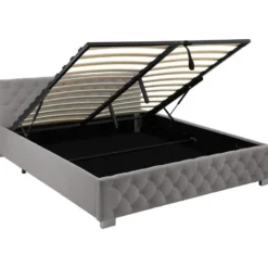 tectake Gestoffeerd bed met LED & opbergruimte, 180 x 200 cm, Donkergrijs