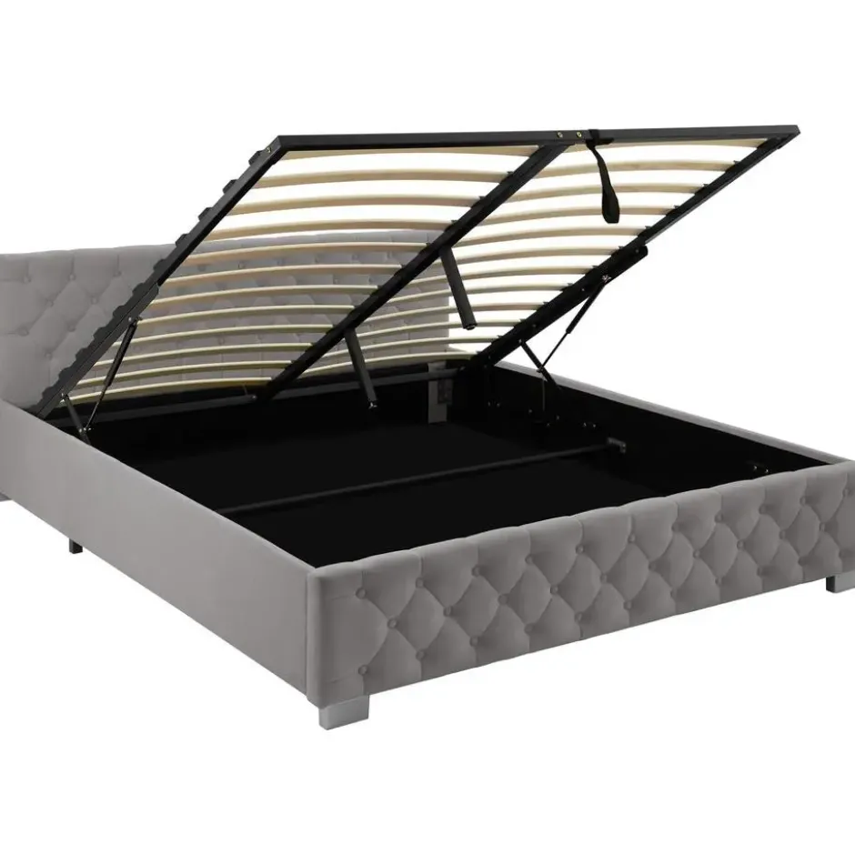 tectake Gestoffeerd bed met LED & opbergruimte, 180 x 200 cm, Donkergrijs