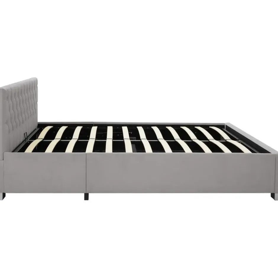 tectake Gestoffeerd bed met LED & opbergruimte, 180 x 200 cm, Donkergrijs