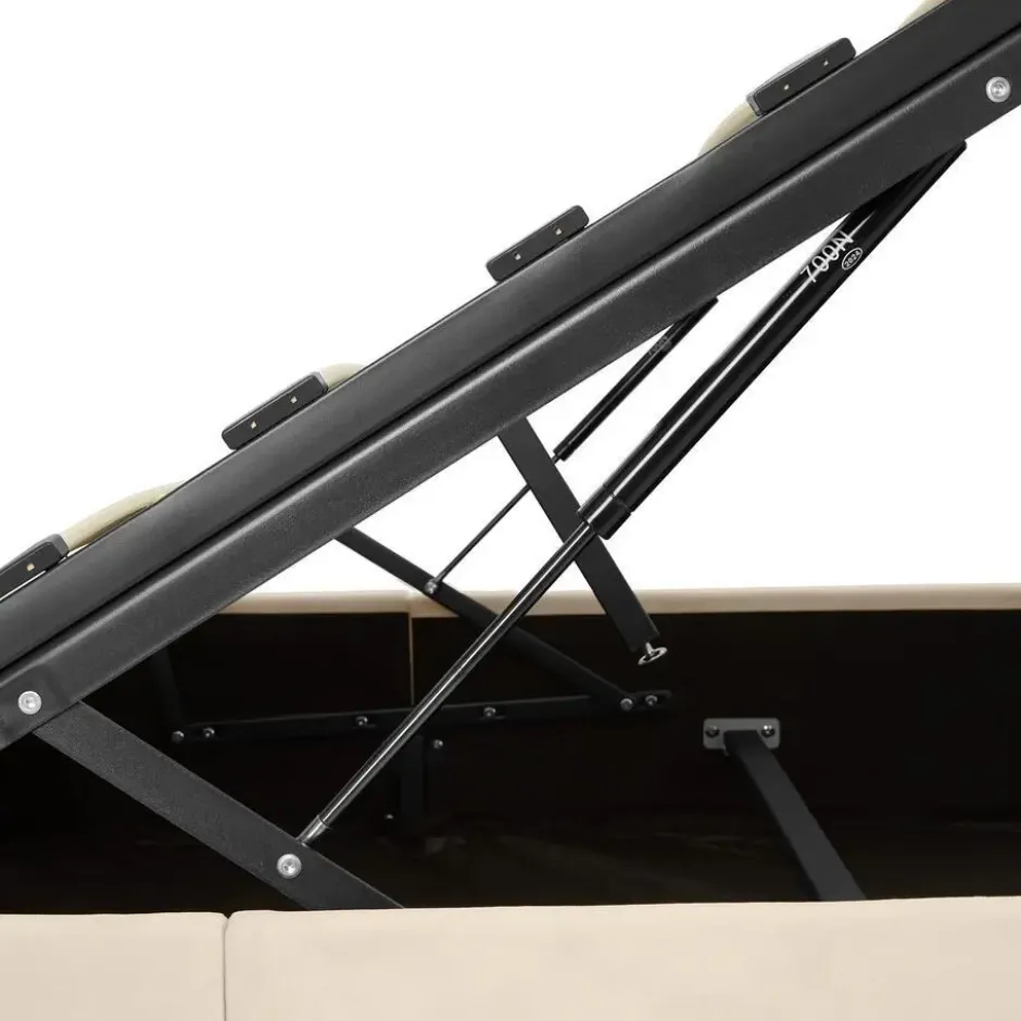tectake Gestoffeerd bed met LED & opbergruimte, 140 x 200 cm, Fluweellook Zand