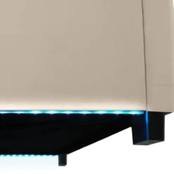 tectake Gestoffeerd bed met LED & opbergruimte, 140 x 200 cm, Fluweellook Zand
