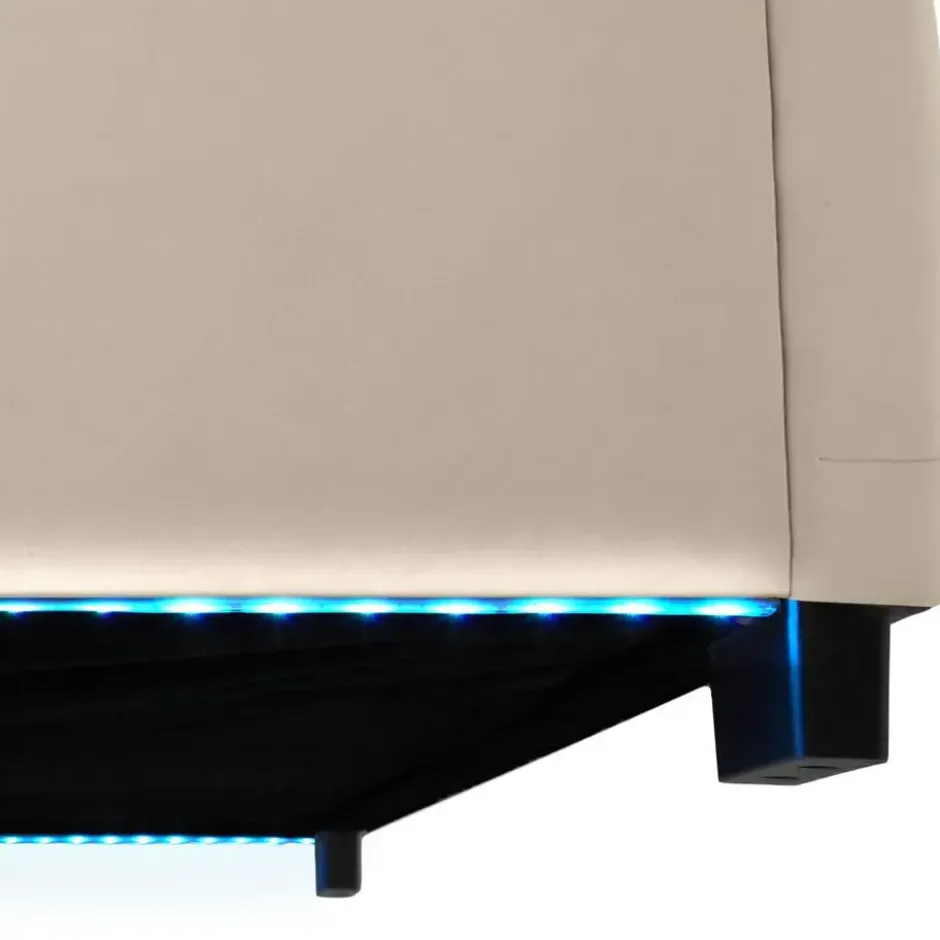 tectake Gestoffeerd bed met LED & opbergruimte, 140 x 200 cm, Fluweellook Zand
