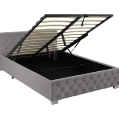 tectake Gestoffeerd bed met LED & opbergruimte, 140 x 200 cm, Donkergrijs