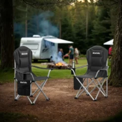 tectake Gestoffeerde campingstoel MTX, opvouwbaar, met bekerhouder, Zwart
