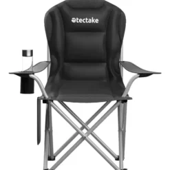 tectake Gestoffeerde campingstoel MTX, opvouwbaar, met bekerhouder, Zwart