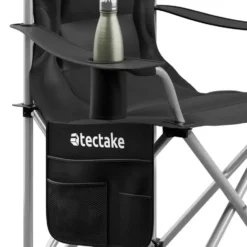 tectake Gestoffeerde campingstoel MTX, opvouwbaar, met bekerhouder, Zwart