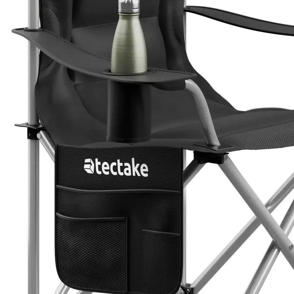 tectake Gestoffeerde campingstoel MTX, opvouwbaar, met bekerhouder, Zwart