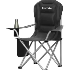 tectake - Gestoffeerde campingstoel MTX, opvouwbaar, met bekerhouder, Zwart