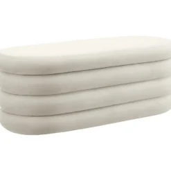 tectake Gestoffeerde Zitbank, 110 x 45 x 42 cm, Fluweellook, Crèmewit