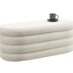 tectake Gestoffeerde Zitbank, 110 x 45 x 42 cm, Fluweellook, Crèmewit