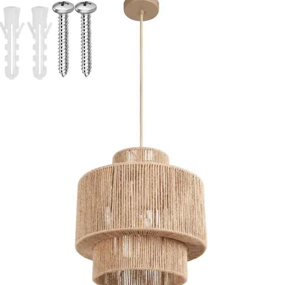tectake Hanglamp Allegra van jute in boho-stijl, 40W, Natuur
