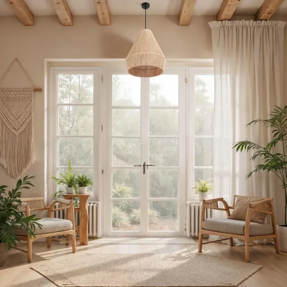 tectake Hanglamp Suri van jute in boho-stijl, 40W, Natuur