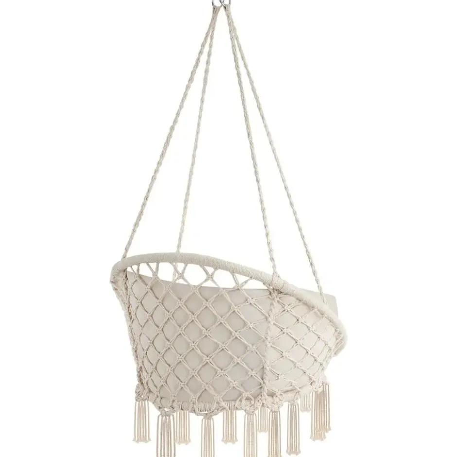 tectake Hangstoel Beige - Superzacht Groot Kussen - Stabiel Stalen Frame
